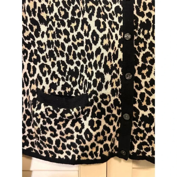Lands' End Women's Supima Cotton Leopard Print Cardigan - Size S - Picture 3 of 4